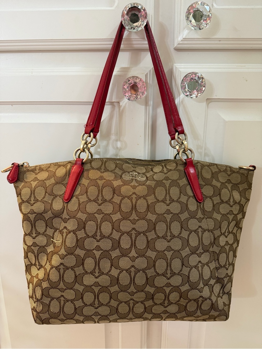 Large Coach Kelsey Signature Satchel Red Leather Handles